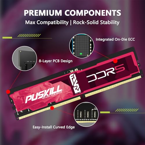 Image of PUSKILL DDR5 RAM 32GB Kit (2x16GB) 4800MHz CL38 Desktop Memory - Plug & Play for Intel & AMD Ryzen 7000