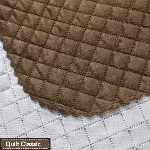 Image of HOKIPO Quilted Sofa Cover 6 Seater Set - Washable 3+2+1 Sofa Panel for Seat & Back | 'Quilt Classic' Light Coffee (IN-927+926+925 * 2-LCY)