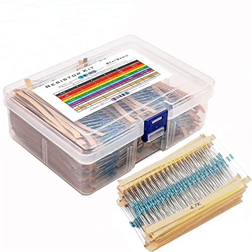 Kookantage 130 Values 1 4w Metal Film Fixed Resistor Kit 2600pcs 1 Ohm-3M Ohm ±1% Tolerance 0.01 MF Through Hole Resistors Assortment Current Limiting Rohs Certificated