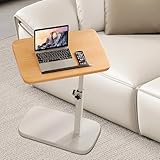 Chingcoo Tavolino a forma di C, girevole a 360°, regolabile in altezza, per laptop, tablet, telefono, tavolino da caffè per spazi stretti, per soggiorno, camera da letto (naturale)