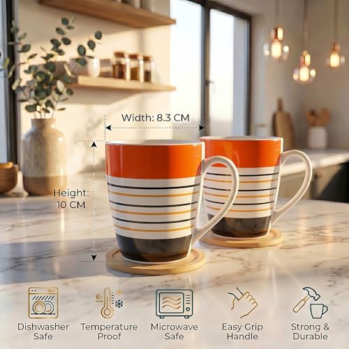 Image of UPC Premium Bone China Coffee Mug Set of 2 | Elegant Ceramic Tea & Coffee Cups for Home, Office & Cafe | Lightweight, Durable, Microwave & Dishwasher Safe Mug Set | Luxury Drinkware Collection