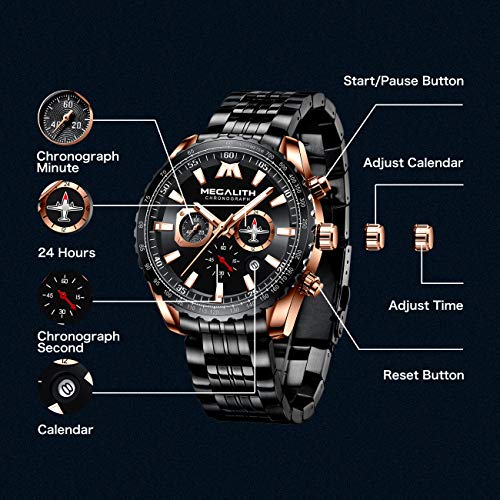 Image of MEGALITH Wrist Watches for Man Analog Classic Waterproof Stainless Steel Chronograph Quartz Date Luminous Hands Mens Casual Watches