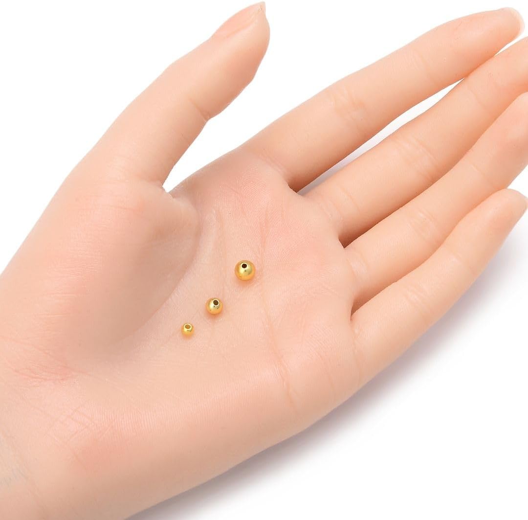 100pcs Adabele Real Yellow Gold Plated Sterling Silver 4mm (0.16 Inch) Seamless Small Tiny Round Loose Beads Spacer for DIY Craft Jewelry Making SS257-4