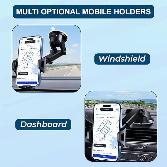 Image of Car Mobile Holder with One Click Technology and Quick Release Button,360 Rotation, Strong Suction Cup for Windshield & Dashboard Mobile Holder for car Compatible with All Smart Phones