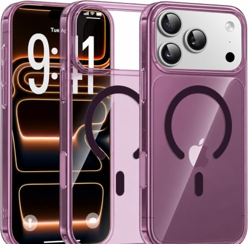 Image of Elzzi Anti Scratch Semi Translucent Cover for iPhone 17 Pro Max Case, Premium PC + TPU Magnetic Phone Cases Drop Proof, Compatible with Magsafe Slim Never Yellowing Shockproof - Cherry