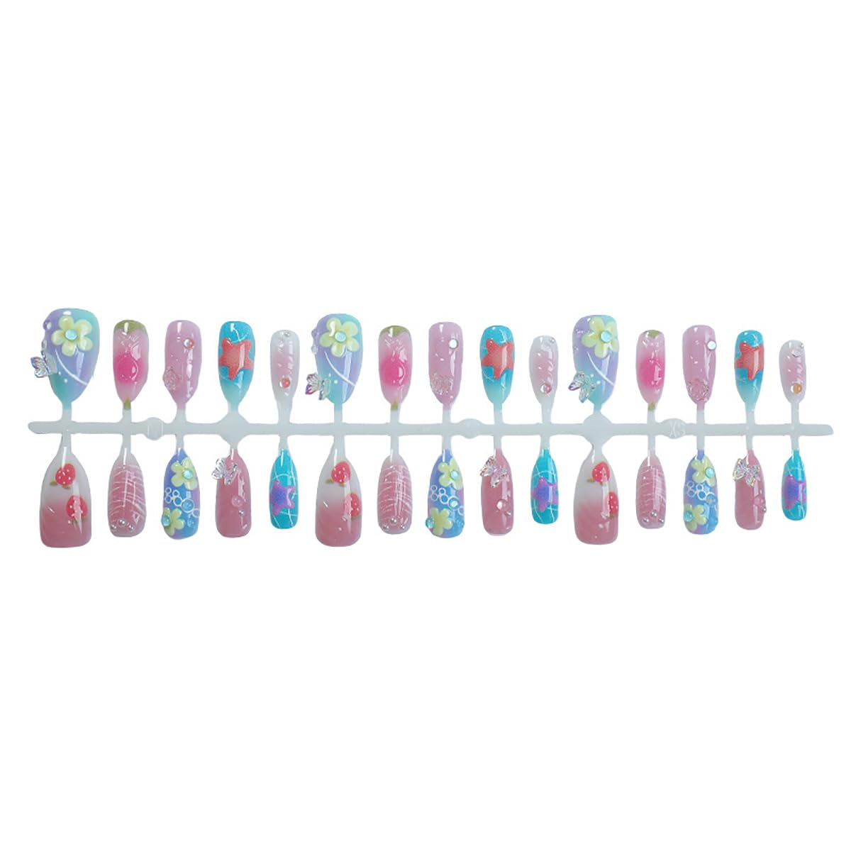 30Pcs Goth Press on Nails Medium Coffin Fake Nails Blue Laser Chrome with Black Spider Bat Glitter Designs Full Cover Y2k Glue on Nails Halloween False Nails Stick on Nail for Women Acrylic DIY: Cute Starfish-7