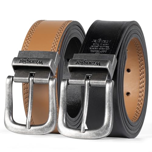 Wrangler Mens Reversible Leather Belt, Brown Black Casual Waist Belt, One Size, Cut For Fit2