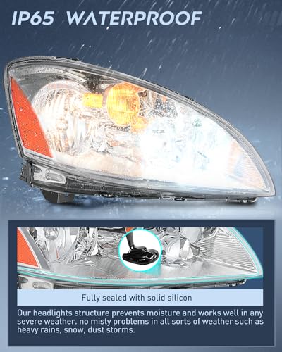Image of Nilight Headlight Assembly Compatible with 2002 2003 2004 Nissan Altima Chrome Housing Amber Reflector Clear Lens Headlights Replacement Driver and Passenger Side