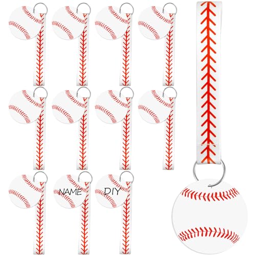 Eyourlife 12Pcs Baseball Ribbon Keychains, 5.5 in Baseball Wristlet Lanyard keychain With 2.75 in...