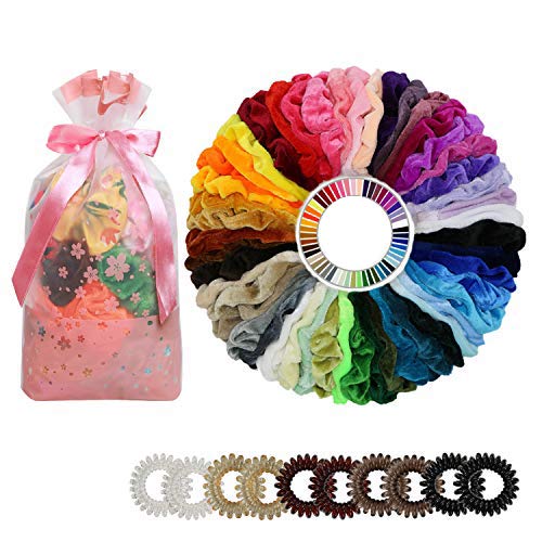50 Pcs Velvet Hair Scrunchies,10 Pcs Spiral Hair Ties,Scrunchies Elastic Hair Ties,Elastics Hair Bands Hair Ties Hair Accessories for Women or Girls