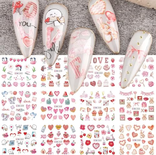 Adesivi per Unghie San Valentino, Adesivi Unghie Cuori, Stickers Unghie Nail Art San Valentino, Stickers Unghie Autoadesivi, Adesivi Unghie, 3D Nail Art Stickers, Adesivi Unghie Cuore (Colore C)