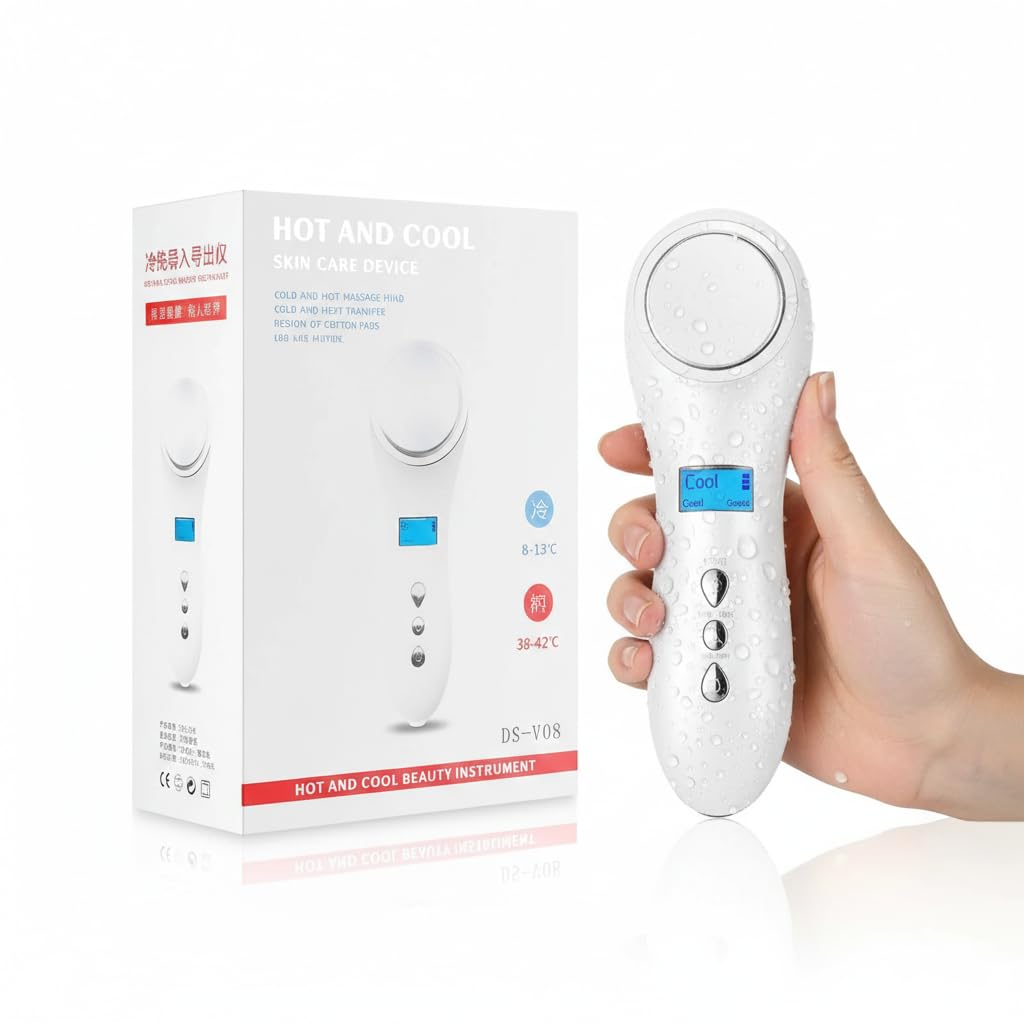 Ultrasonic Face Massager, Hot and Cool Cold Skin Care Device, Portable Handheld Vibration Face Care, Skin Calm, Anti-Wrinkle Promote Cream and Absorption (Round)-image-26