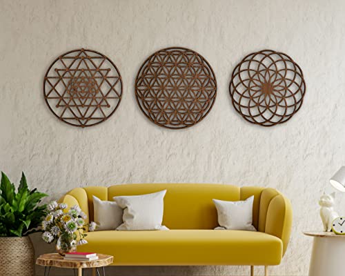 Sacred Geometry Wood Wall Art Decor, Mandala Wall Art, Geometric Wooden Wall Decoration, 3 Piece Sacred Geometry Wall Art (Small) #TOP6