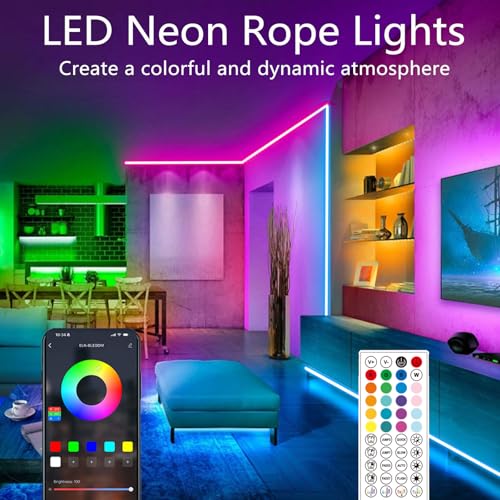 Image of 32.8FT RGB Rope Lights,Flexible Led Neon Light Control with App /Remote,Multiple Modes,IP65 Outdoor Waterproof,Music Sync Strip for Bedroom