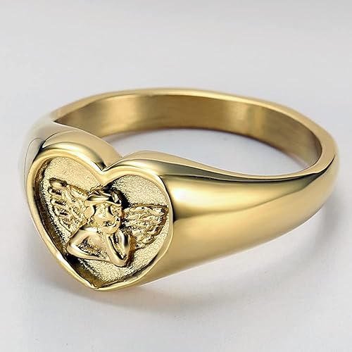 Vista 2 de Jude Jewelers Anillo de boda de acero inoxidable con forma de corazón estilo ángel, diseño de ángel, Metal, Zirconia cúbica