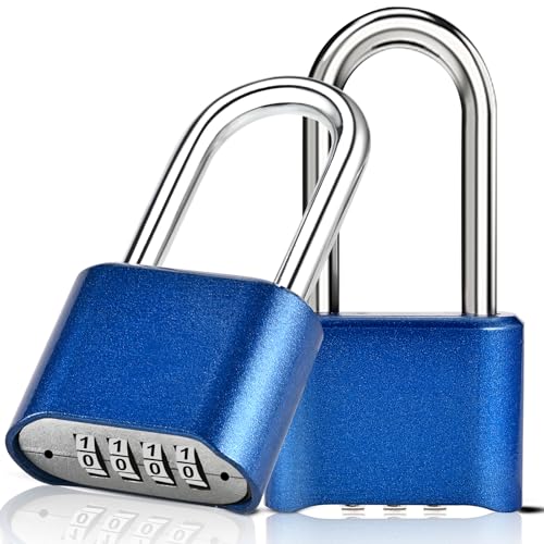 Image of Combination Lock, 4-Digit Heavy Duty Combo Lock, Combination Padlock Weather-Resistant Heavy Duty Combo Locks for Outdoor Fence, Locker, Sheds, Gym, Gate Hasps (Long 2pcs-Blue)