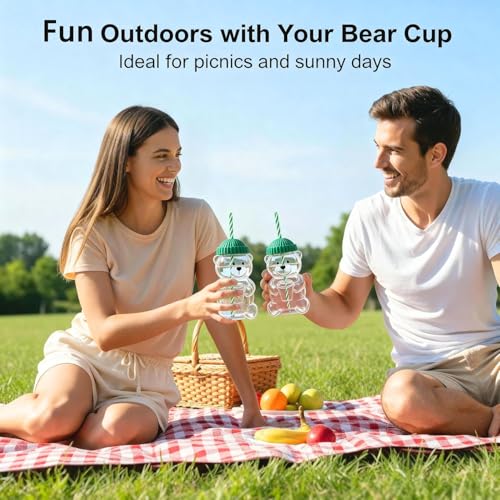Image of Hogg Texello 2026 New Glass Bear Cup Bear Straw Cup, 20oz Cute Bears Glass Tumbler with Reusable Straw - Cute Animal Mug for Hot and Cold Drinks, Smoothies, Water, Juice, Travel & Gifts (Pink)