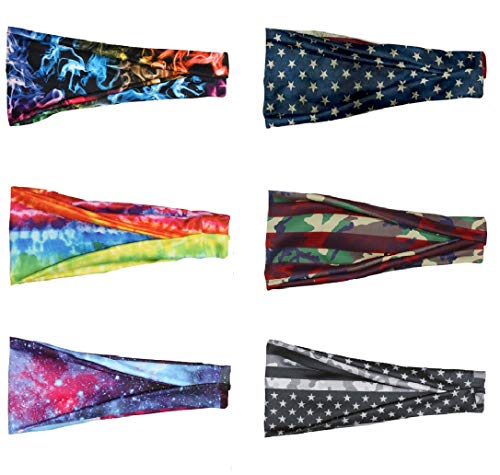 Huachi Headbands for Women for Workout Running Yoga Sports - Wide Turban Head Wrap Thick Fashion Hair Accessories, Solid Colors, 6 Pack