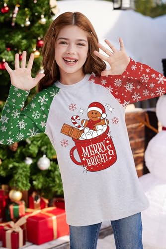 Image of BesserBay Girl's Christmas Buffalo Plaid Raglan Top Funny Holiday Graphic Shirt 4-14 Years