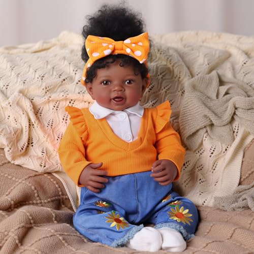 Muñeca Reborn bebé negra 20 pulgadas ropa y accesorios miniatura 1
