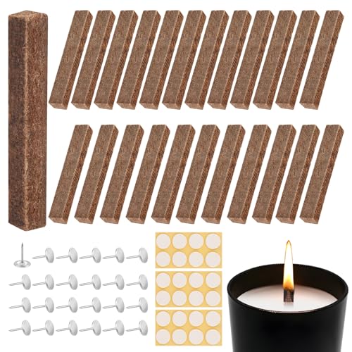 24 Stück Dauerdocht für Wachsfresser, Kerzenfresser mit 24 Nägeln und 1 Blatt Dosierkleber, Kerzendochte für Kerzen für Grill-Holzkohle-Feuerstarter, Wildnis-Überlebens Feuerstarter