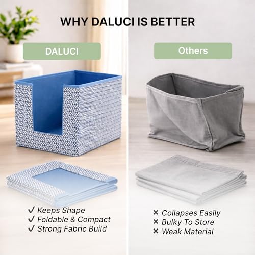 Image of DALUCI Shirt Stacker & Clothes Organizer for Wardrobe | Non-Woven Foldable Storage Box for Cupboard, Closet & Bedroom | Strong Collapsible Fabric Organizer | 40x25x24 cm - Pack of 4 (Blue)