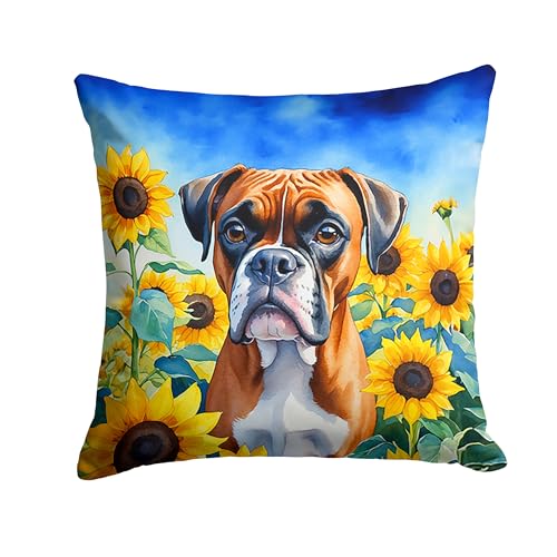 Caroline's Treasures in Sunflowers Throw Pillow, 14Hx14W, Boxer 6037