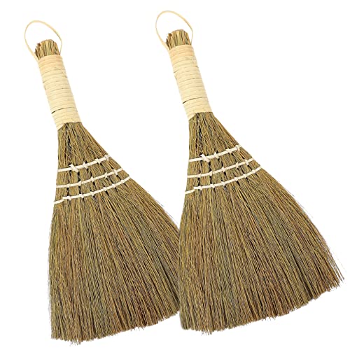 NULYLU 3sets Mini Whisk Broom Straw Desk Cleaning Brush Natural Broom for Indoor Sweeping 2pcs*3
