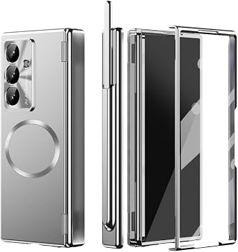 Magnetic Wireless Charging for Samsung Galaxy Z Fold 8 Ultra 7 6 5 5G Case Glass Screen Protector, A Pen, Hinge Protect, Camera Protect, Men Women Heavy Duty Cover Case Z Fold 7,Silver