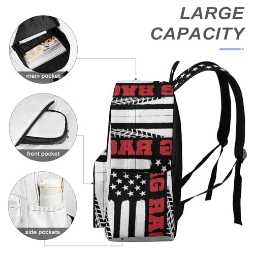 Drag Racing U.S. Flag Fashion Laptop Backpack Purse Travel Backpack Casual Shoulder Bag for Work Shopping Camping4