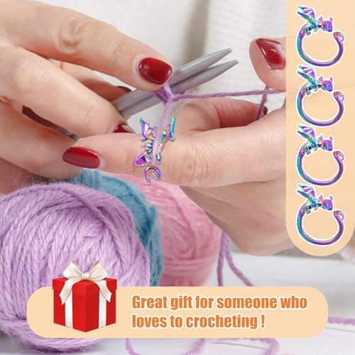 Image of HUISUYTON 4PCS Adjustable Crochet Tension Ring for Finger, Dragon Crochet Yarn Tension Rings for Crocheting, Crochet Rings for DIY Crocheting and Sewing Crafts