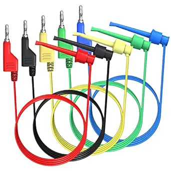 Banana to Test Hook Test Leads 5PCS 4mm Stackable Banana Plug to Mini Grabber Clips Flexible Test Cable Wires 500V 5A for Multimeter Electrical Testing