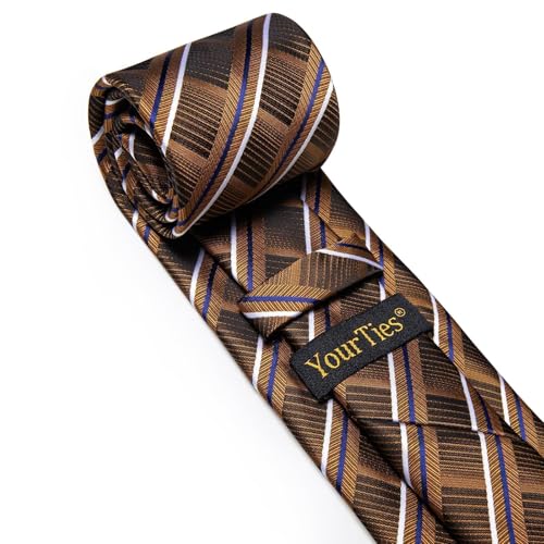Image of YourTies Striped Ties for Men Classic Woven Silk Necktie with Handkerchief Cufflinks Set Formal Business Party Wedding