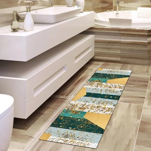 Alfombra de pasillo verde de 90x200 cm lavable y moderna para cocina 4