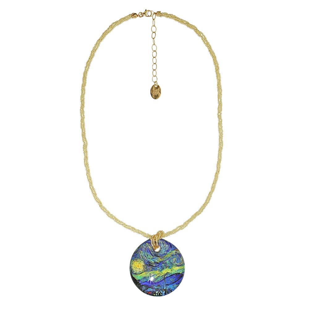 Venetiaurum - Collar con colgante con ilustración "Noche Estrellada" de Van Gogh en Cristal de Murano Original y Plata 925 - Joya Made in Italy certificada
