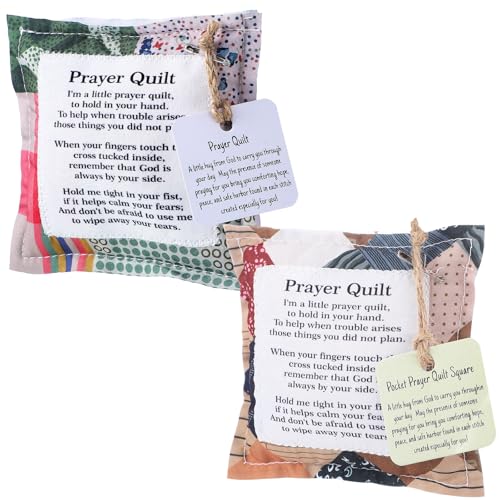 Fanfanwin 2 Pack Prayer Quilt with Cross Mini Pocket Scripture Quilts for Women Portable Christian Gifts for Encouragement Pastor Appreciation Bereavement Gift(Classic)