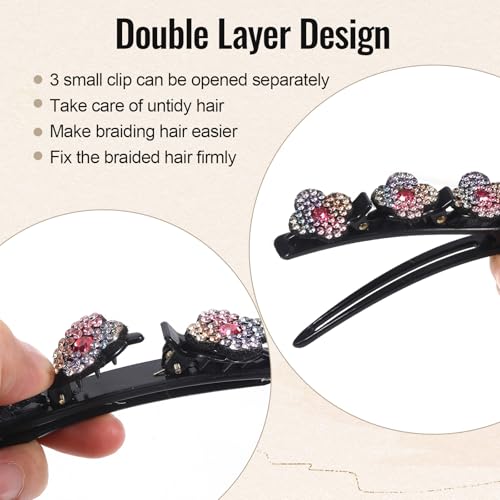 Set de 8 pinzas trenzadas para cabello con piedras y perlas miniatura 3