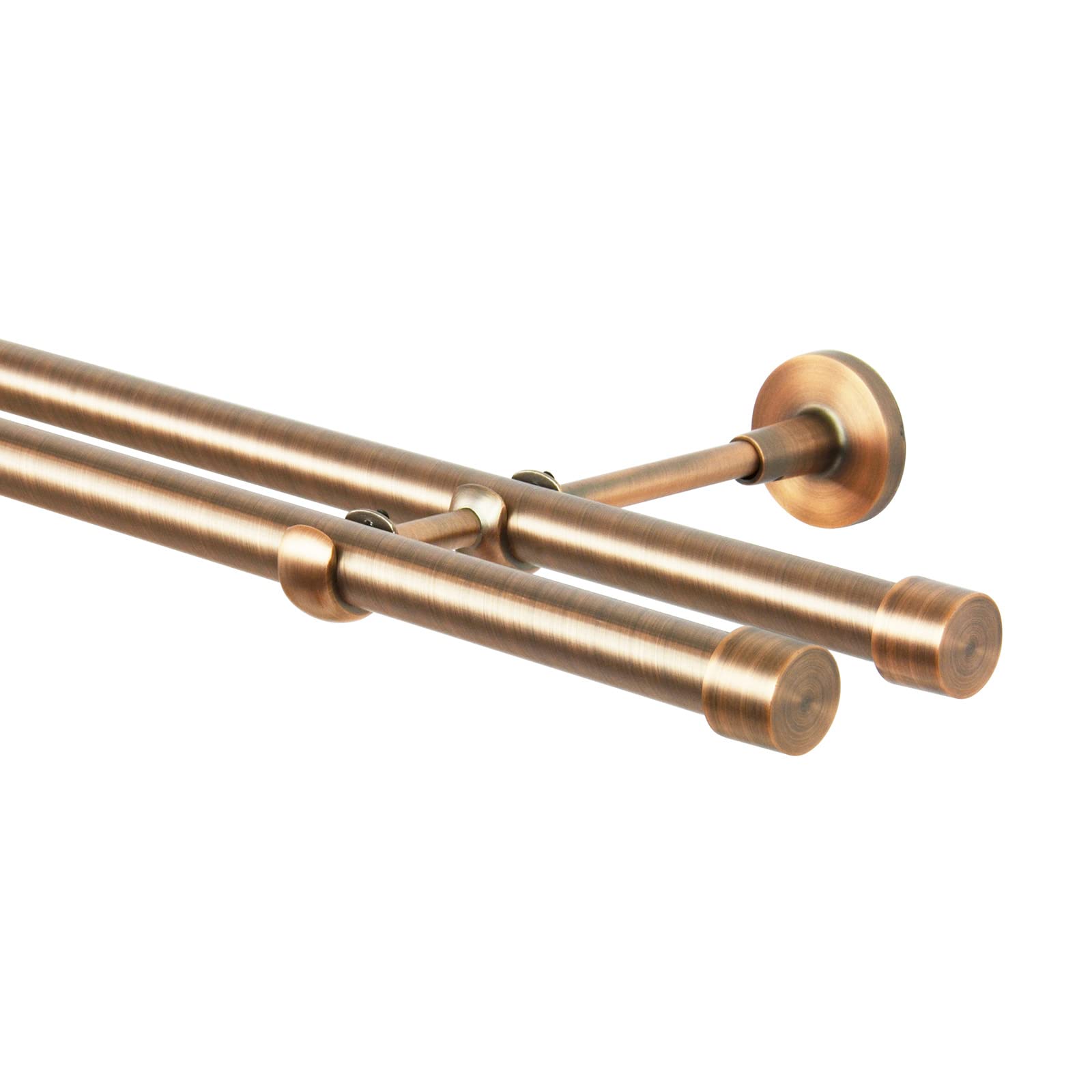 Tringle à rideau cuivre antique, 240 cm, 2 voies, 19 mm, métal, fixation murale, Embout droit
