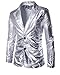 Mens Metallic Two Button Skinny Silver Blazer Men Slim Fit Jacket