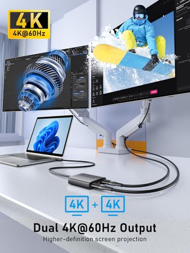 Image of Lemorele USB-C to USB-C Video Splitter, Dual Monitor Expander with 4K@60Hz DP Alt Mode, 100W PD Charging, Compatible with Laptop, AR Glasses, Portable Monitor, Steam Deck & More Type-C Devices