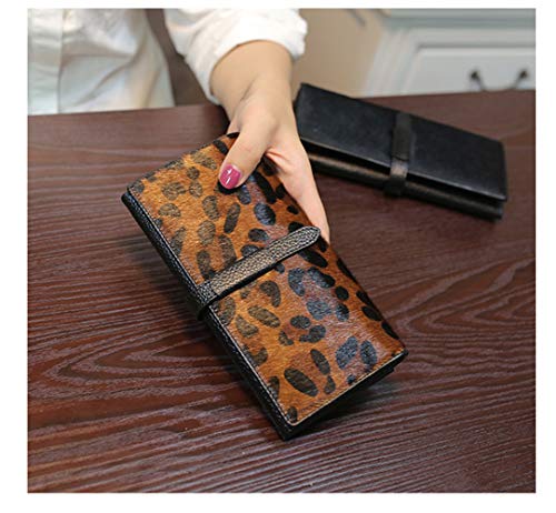 HANSOMFY 2021 New Horsehair Leather Wallet Women Long Leopard Print Coin Purse Drawstring Card Slot Large Capacity Wallets (Leopard)4
