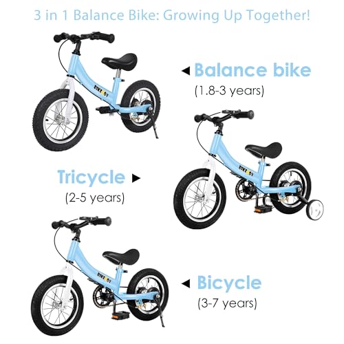 bikeboy Balance Bike 3 in 1,The Dual Use of a Kids Balance Bike and Toddler Bike, for 2 3 4 5 6 7 Years Old -12 14 16 Inches with Training Theory, Brake, Pedal