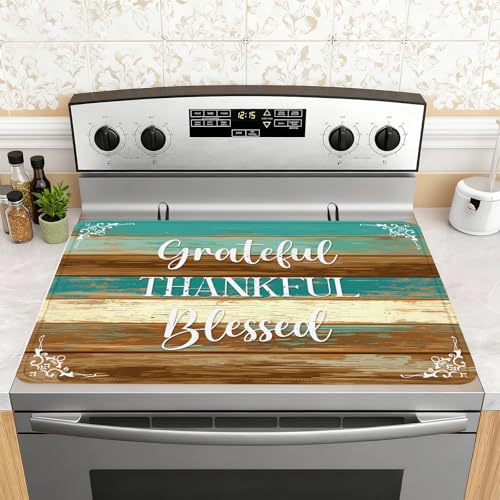 Image of Thankful Stove Top Cover for Electric Stove, Thanksgiving Ceramic Stove top Cover, Grateful Heat Resistant Glass Cooktop Cover, Flat RV Range Stovetop Protector Dish Drying Mat for Kitchen, 28 inchx20 inch