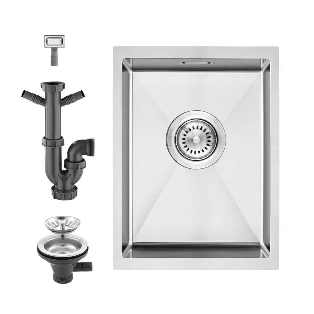 KEOKBON 30x40cm Kitchen Sink, 304 Stainless Steel Small Bar Sink, 14cm Deep Undermount/Topmount with Complete Waste Kit, 2 Extra Inlets for Dishwasher & Washing Machine, Single Bowl， Brushed Finish
