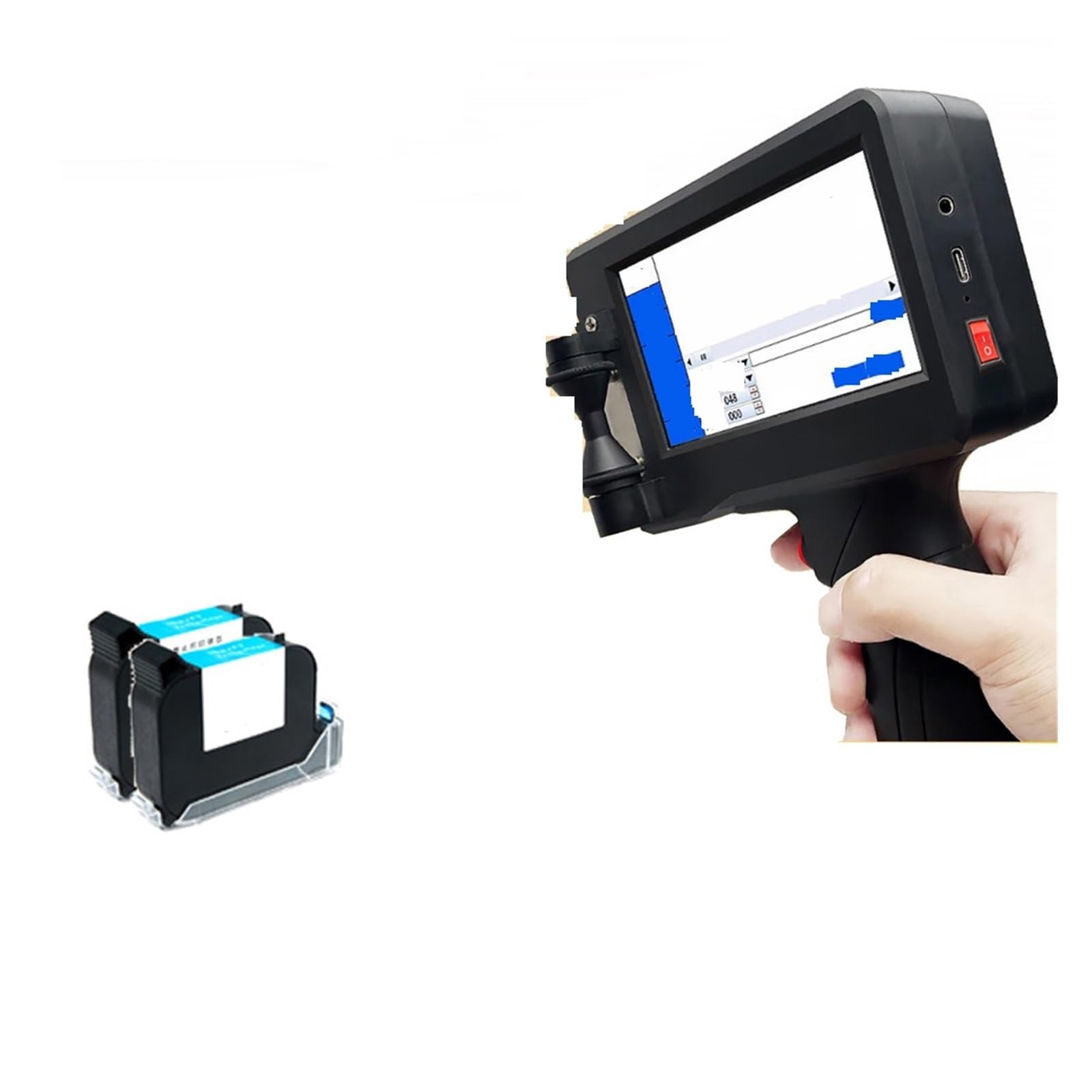 Trdewr 1 Printer-2Black Ink Handheld Inkjet Label Printer Production 0.5 Inch Date Barcode Coding Machine Batch Number Qr Permanent Quick Drying The Weld Is Strong(1 Printer-2Black Ink)