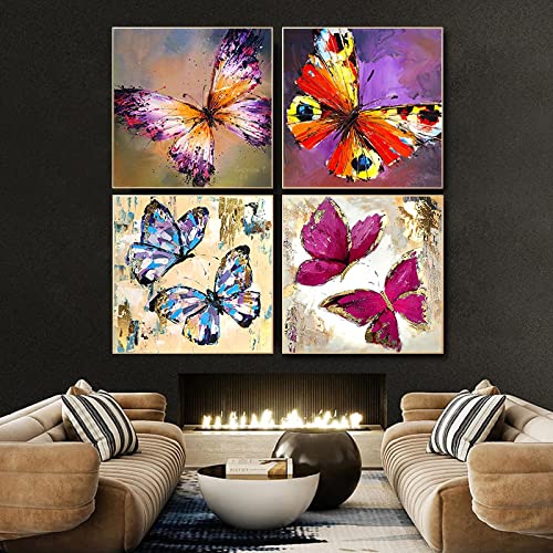 Toile papillon coloré dsdsgog pour habiller un grand mur vide tableau salon scandinave 4x 60x60