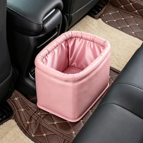 Image of Leather Car Trash Can with Trash Bags, Luxury Car Organizer, Leakproof Garbage Can for Car Truck Interior Storage, Pink