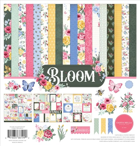 Echo Park Paper Carta Bella Collection Kit 12X12 Bloom 12 Double-Sided Patterned Papers and Cardstock Stickers White