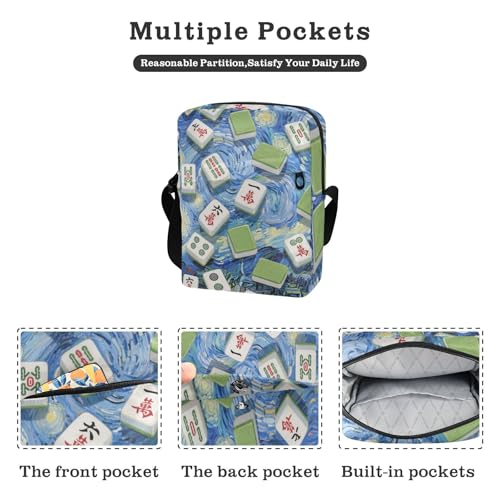 KLL Art Painting Blue Chinese Mahjong messenger bag for women crossbody Vegan Leather mens shoulder bag Casual Shoulder Handbags2