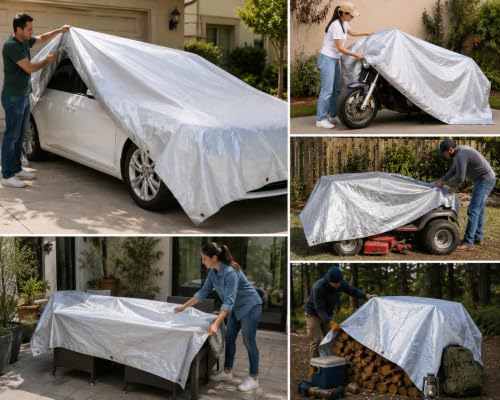 Image of Premsons Poly Tarp Cover Thick Waterproof, UV Resistant, Rip and Tear Proof Tarpaulin with Grommets & Reinforced Edges 21 x 12 feet (White)